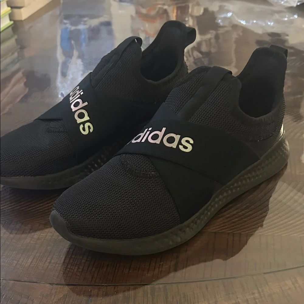 Adidas Black Slip-On Shoes with Iridescent Logo - Picture 2 of 5